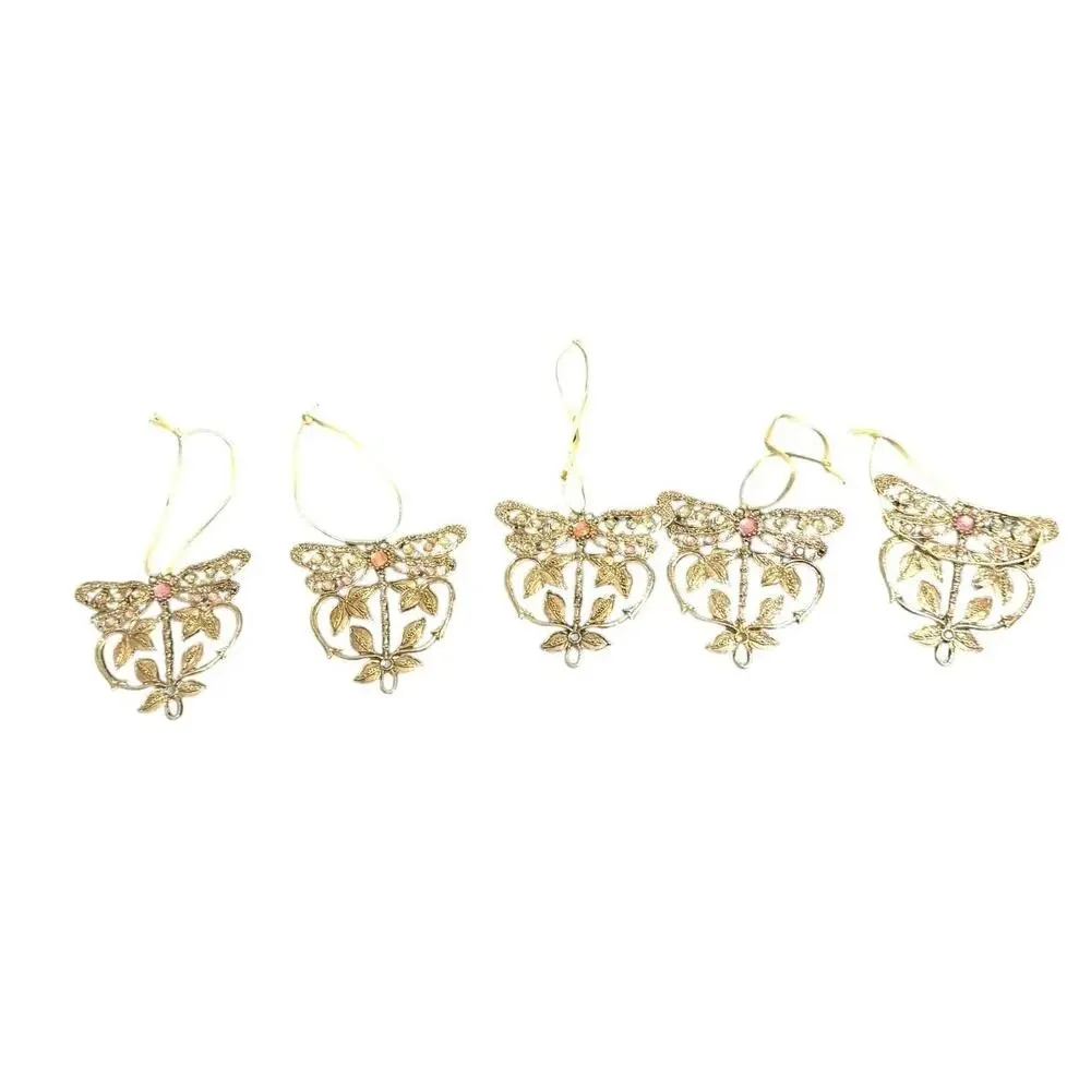Vintage Gold Tone Dragonfly Christmas Ornaments -‎ Set of 5
